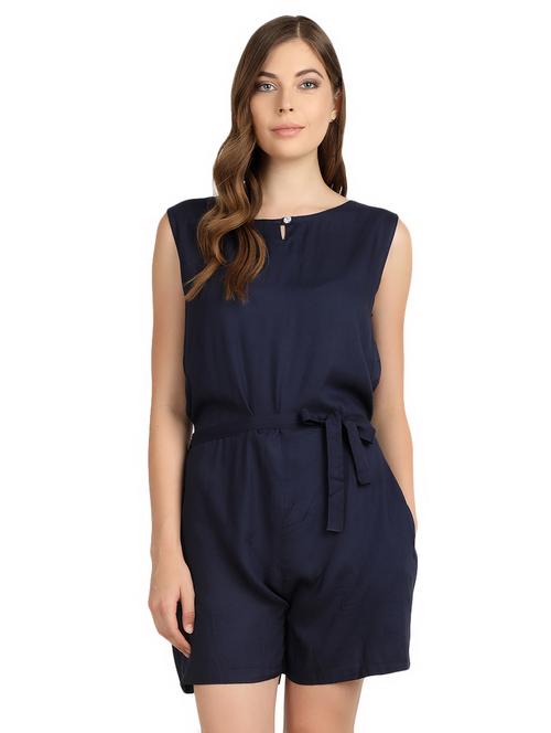 tie front key hole neck romper - 16958798 - Standard Image - 1
