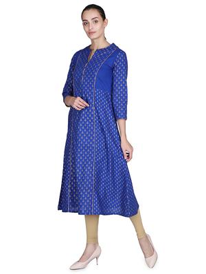 gold print a-line kurta - 16958828 - Standard Image - 2