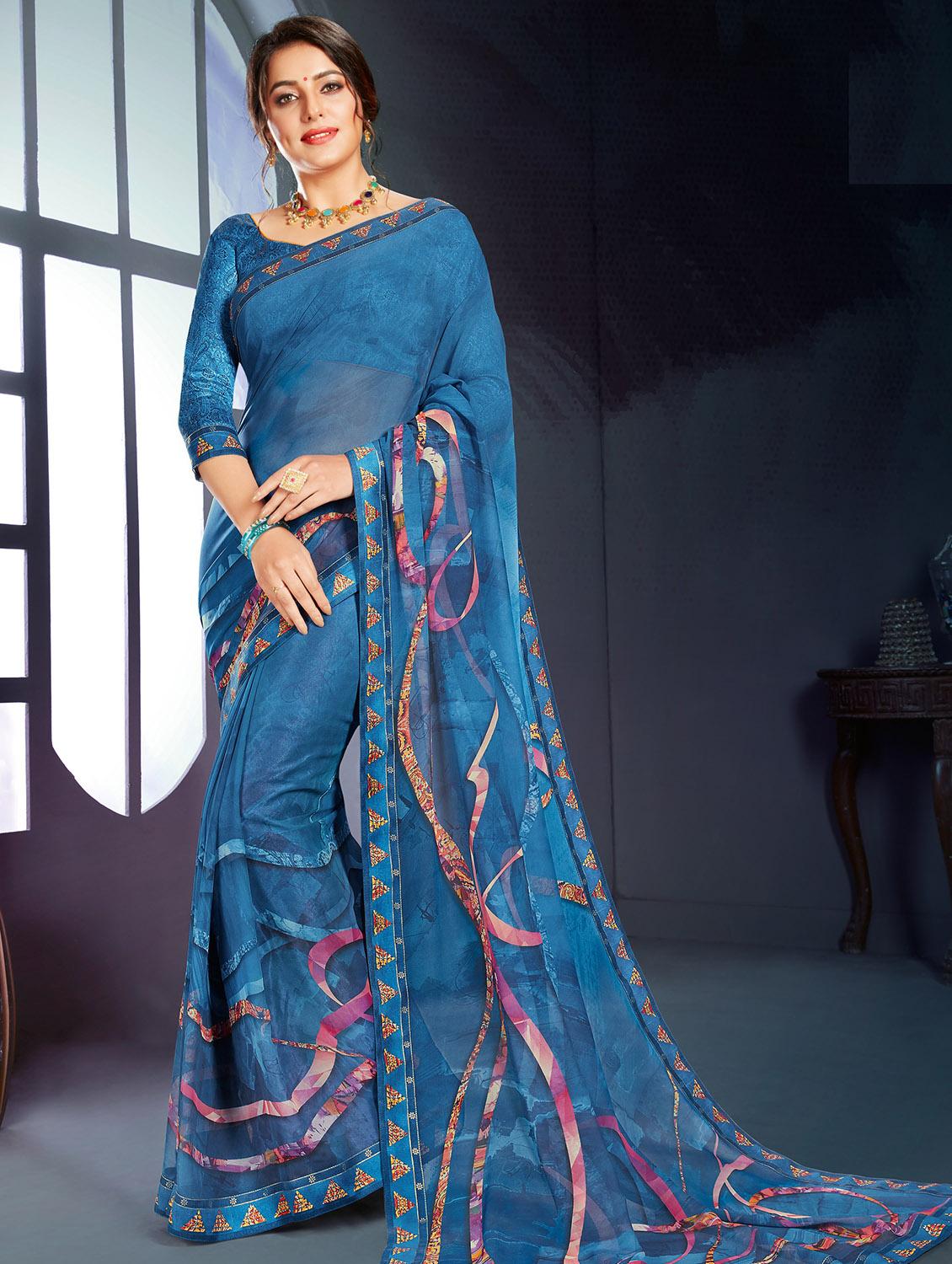 printed woven saree with blouse - 16959335 - Zoom Image - 1