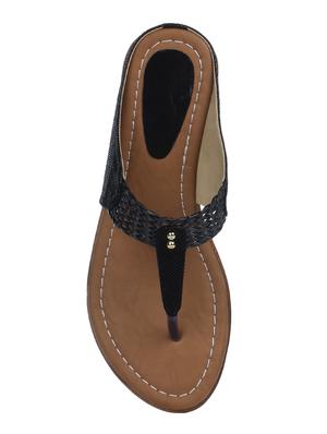 black pu open thong sandals - 16959437 - Standard Image - 3