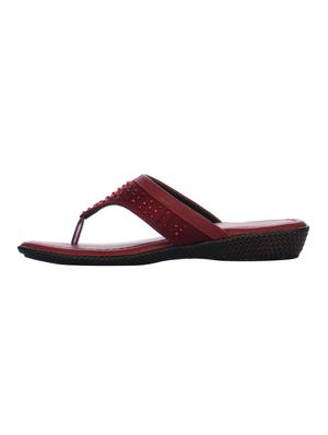 maroon pu open thong sandals - 16959441 - Standard Image - 2