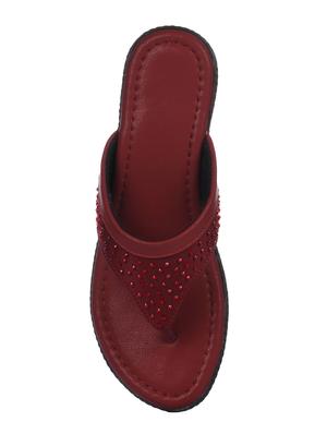 maroon pu open thong sandals - 16959441 - Standard Image - 4
