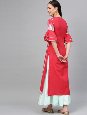 bell sleeves kurta skirt set - 16959629 - Standard Image - 3