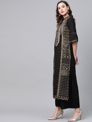 gold print kurta palazzo set - 16959633 - Standard Image - 2