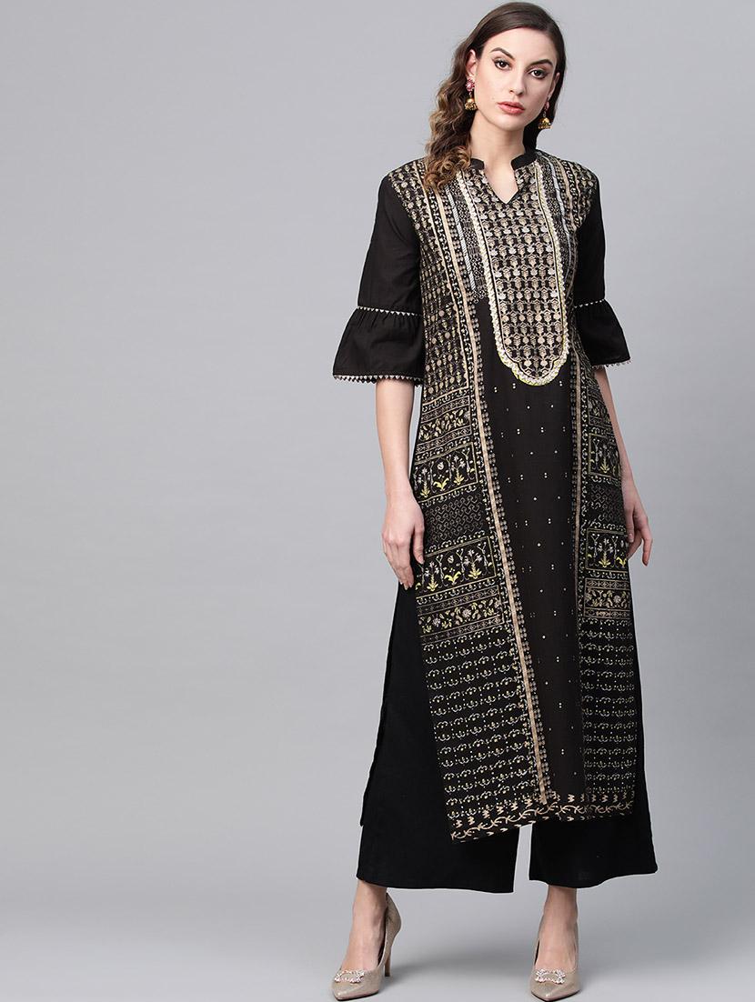 gold print kurta palazzo set - 16959633 - Zoom Image - 1
