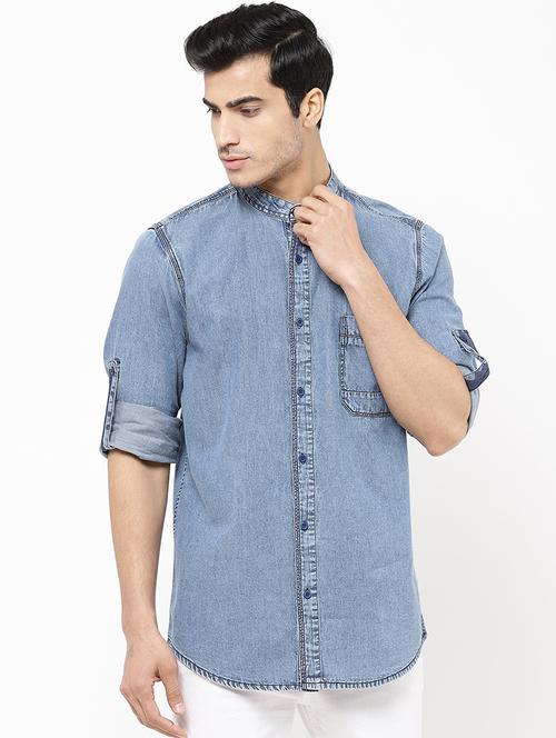 light blue solid casual shirt - 16959657 - Standard Image - 1