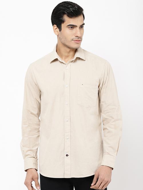 beige solid casual shirt - 16959663 - Standard Image - 1