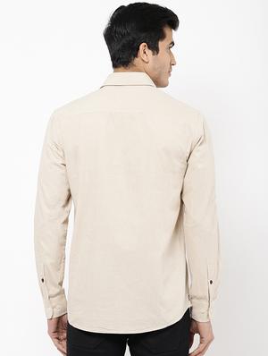beige solid casual shirt - 16959663 - Standard Image - 3