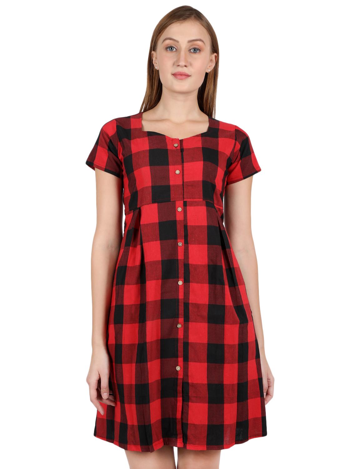button-up checkered a-line dress - 16959747 - Zoom Image - 1
