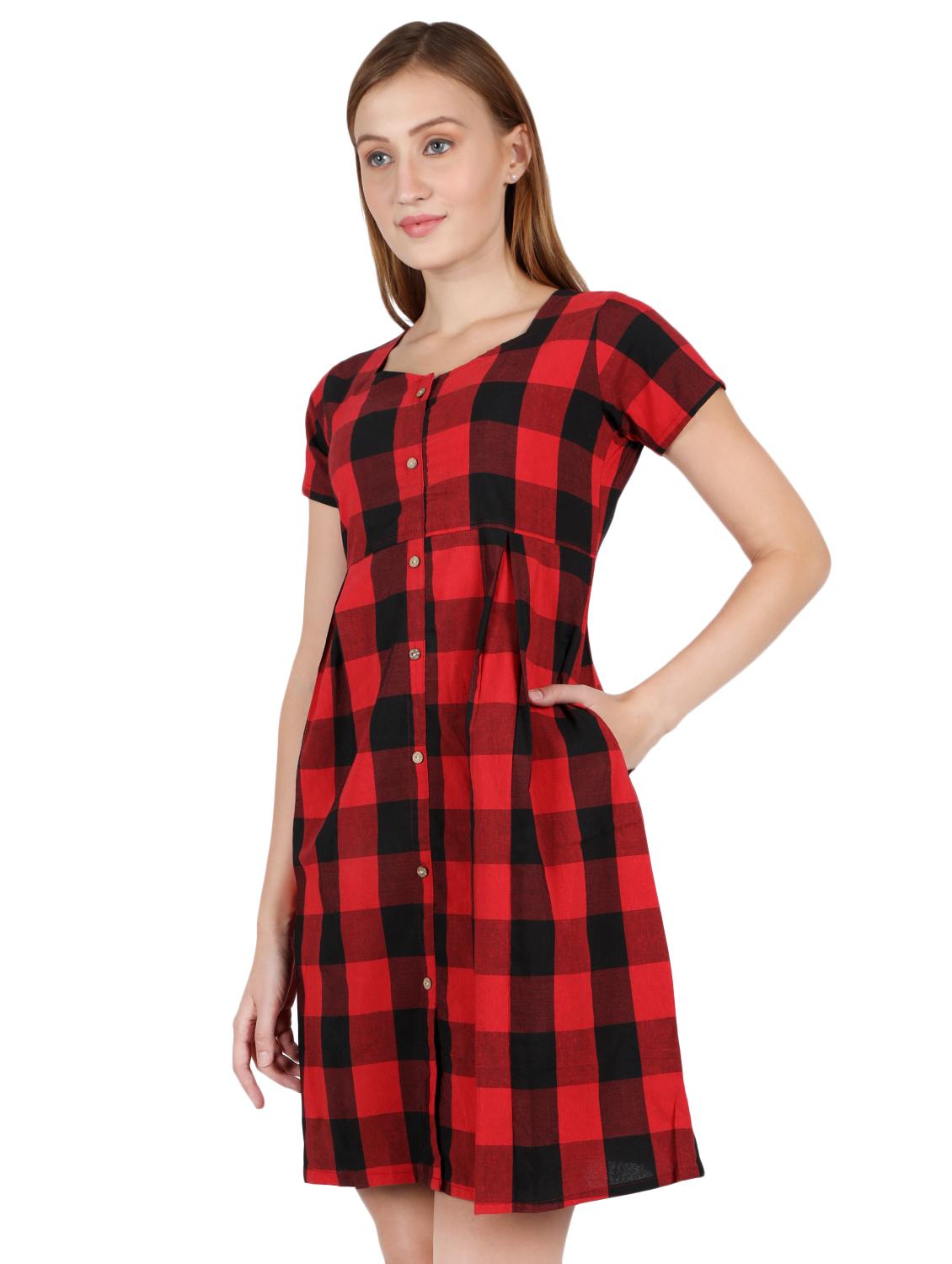 button-up checkered a-line dress - 16959747 - Zoom Image - 2