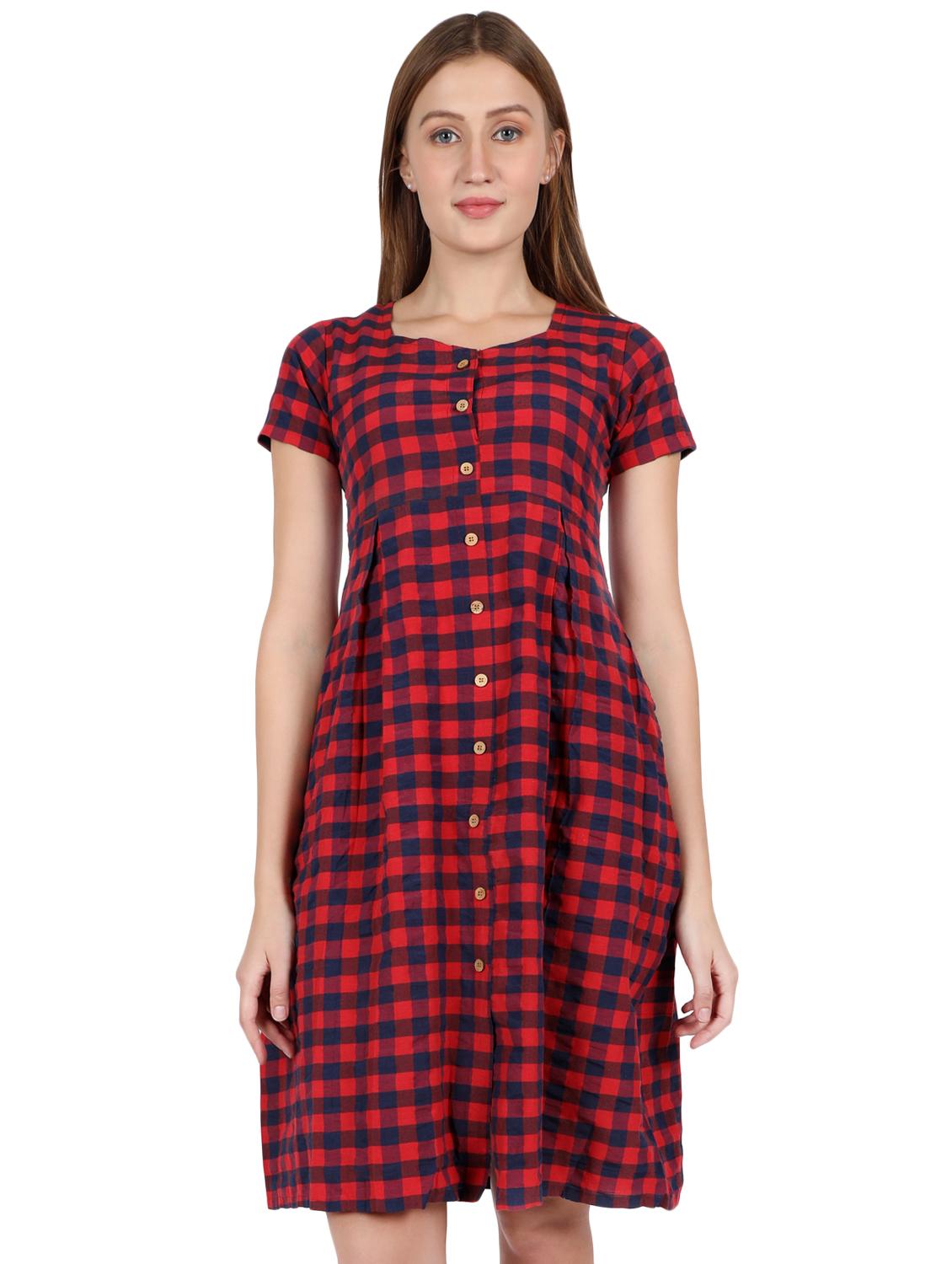 button-up checkered a-line dress - 16959748 - Zoom Image - 1