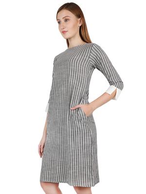 boat neck striped a-line dress - 16959754 - Standard Image - 2