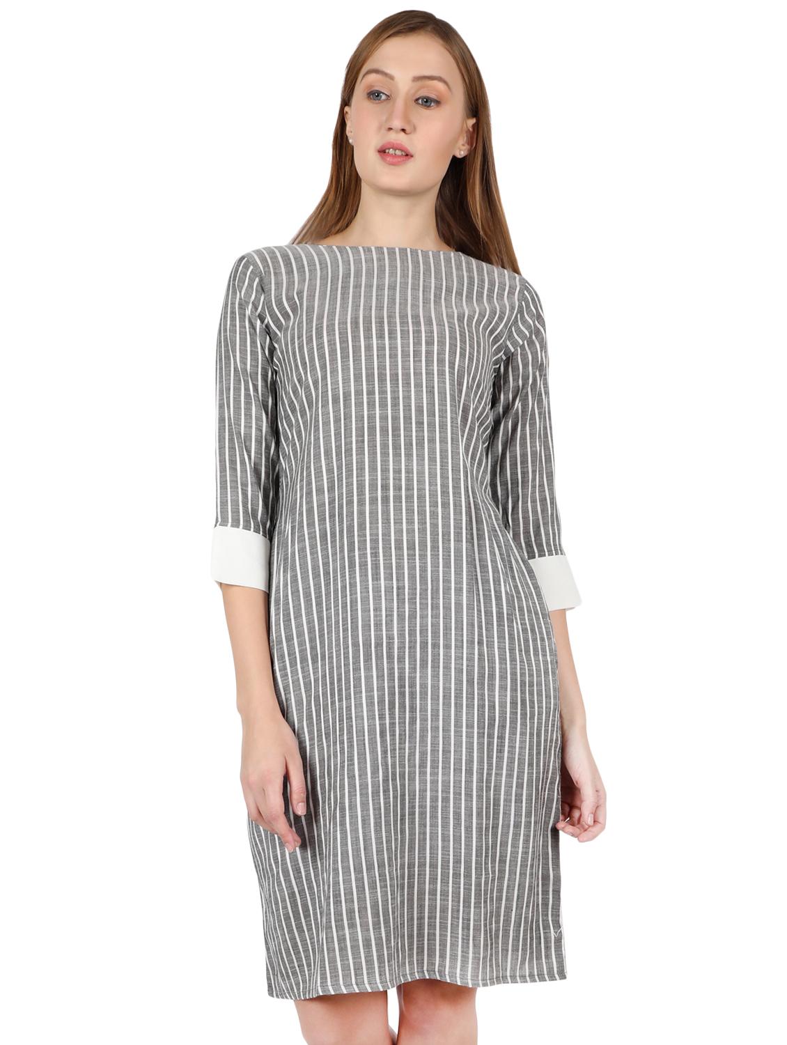 boat neck striped a-line dress - 16959754 - Zoom Image - 1