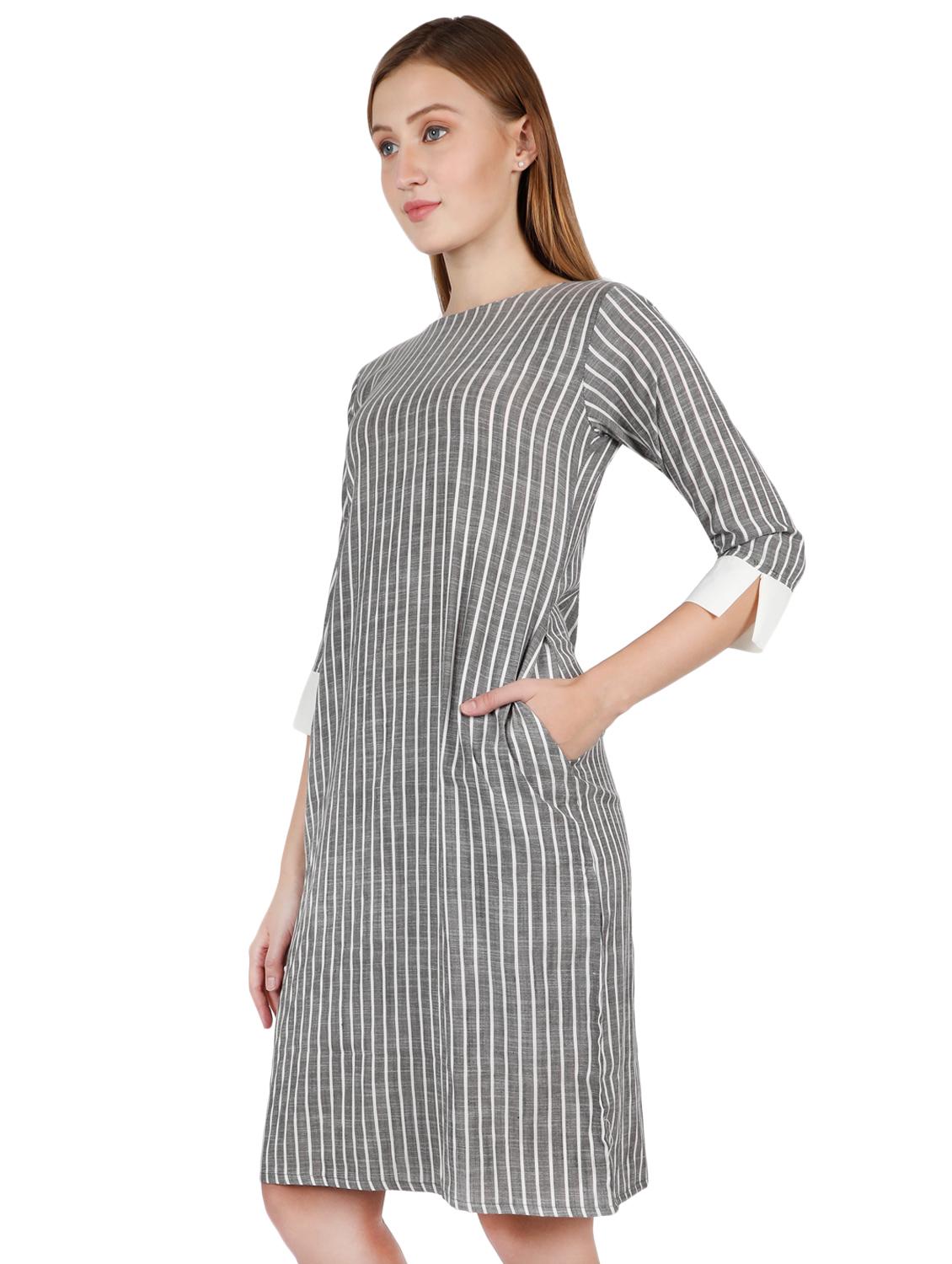 boat neck striped a-line dress - 16959754 - Zoom Image - 2