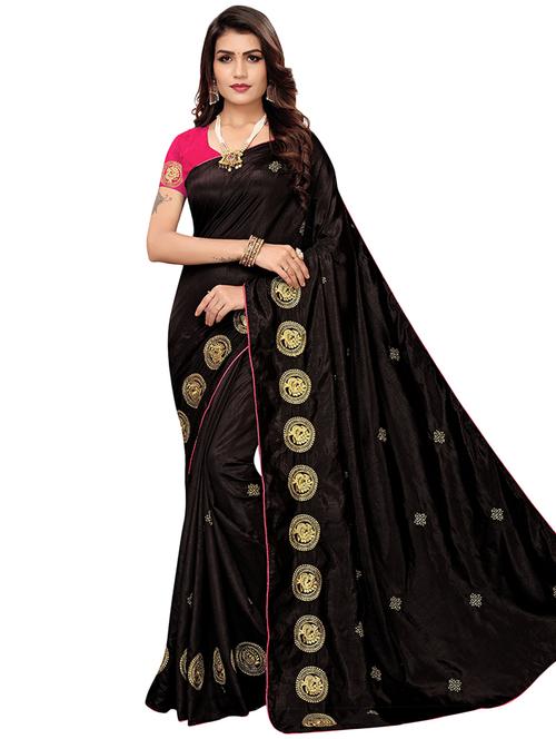 embroidered solid saree with blouse - 16959797 - Standard Image - 1