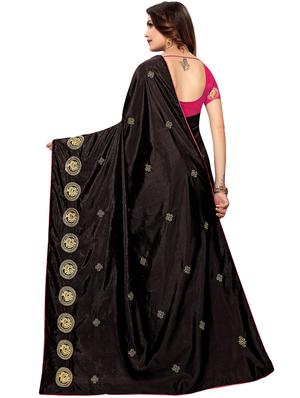embroidered solid saree with blouse - 16959797 - Standard Image - 2