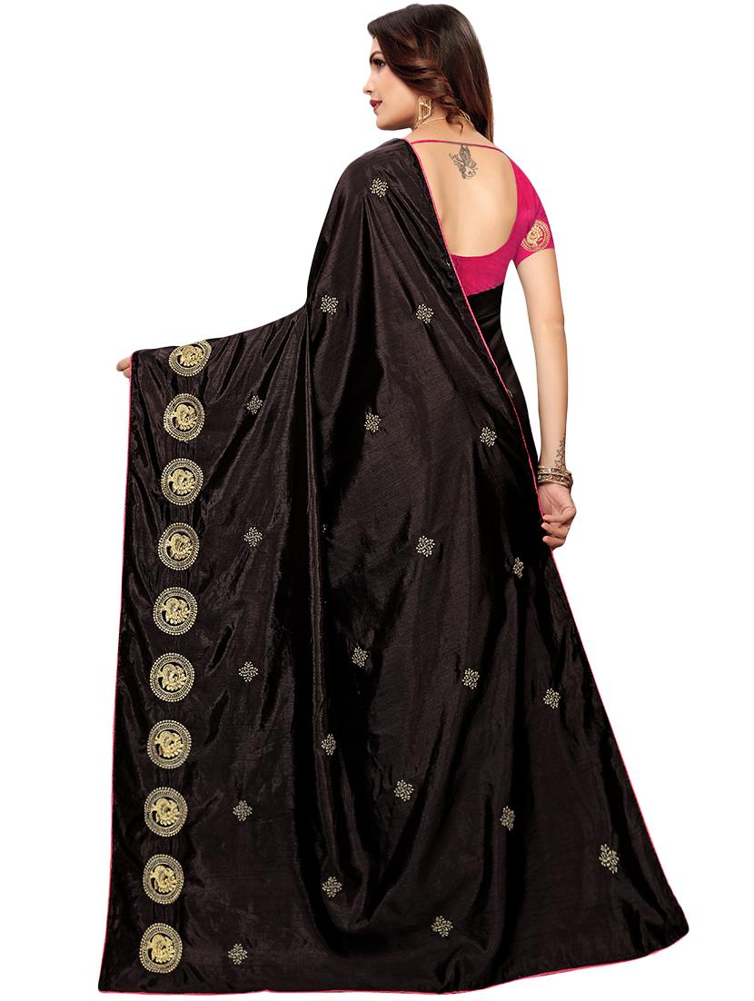 embroidered solid saree with blouse - 16959797 - Zoom Image - 2