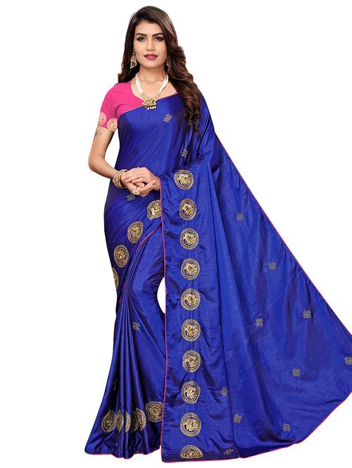 embroidered solid saree with blouse - 16959798 - Standard Image - 1