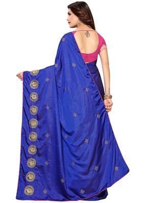 embroidered solid saree with blouse - 16959798 - Standard Image - 2