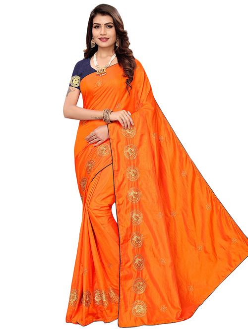 embroidered solid saree with blouse - 16959799 - Standard Image - 1