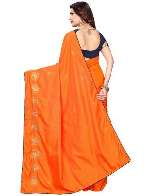 embroidered solid saree with blouse - 16959799 - Standard Image - 2