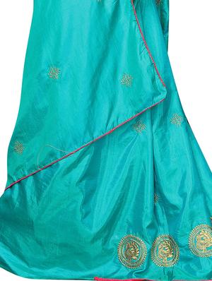turquoise solid saree with blouse - 16959801 - Standard Image - 3