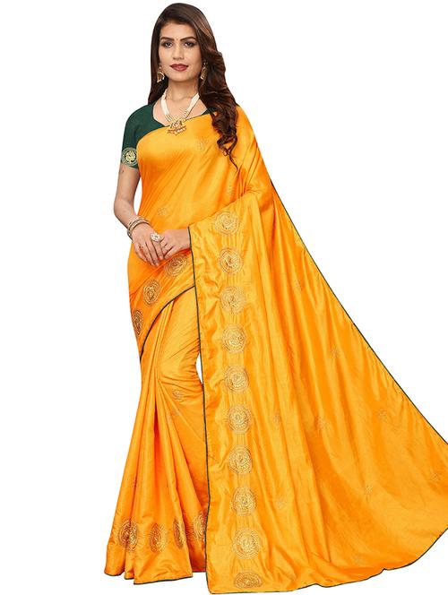 embroidered solid saree with blouse - 16959802 - Standard Image - 1