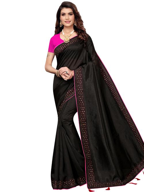 solid contrast saree with blouse - 16959877 - Standard Image - 1
