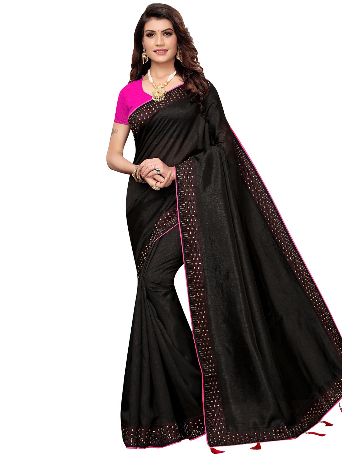 solid contrast saree with blouse - 16959877 - Zoom Image - 1