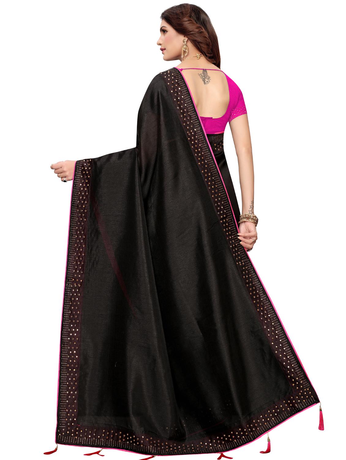 solid contrast saree with blouse - 16959877 - Zoom Image - 2