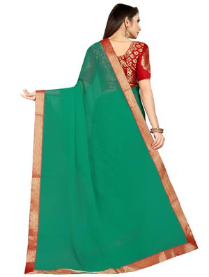 solid bordered saree with blouse - 16959883 - Standard Image - 2