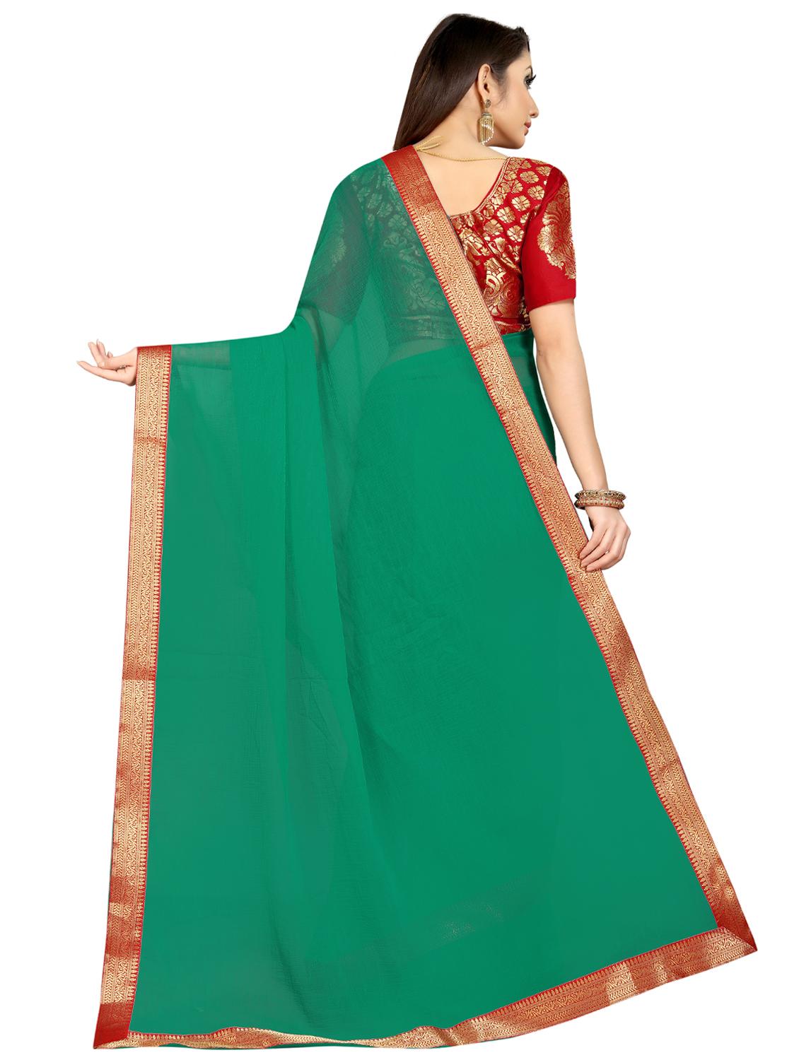 solid bordered saree with blouse - 16959883 - Zoom Image - 2