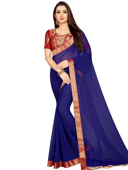 solid bordered saree with blouse - 16959885 - Standard Image - 1