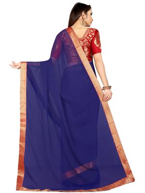 solid bordered saree with blouse - 16959885 - Standard Image - 2