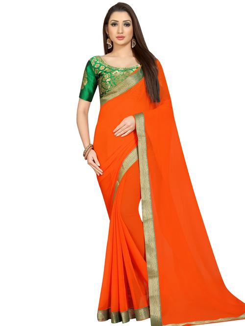 solid bordered saree with blouse - 16959886 - Standard Image - 1