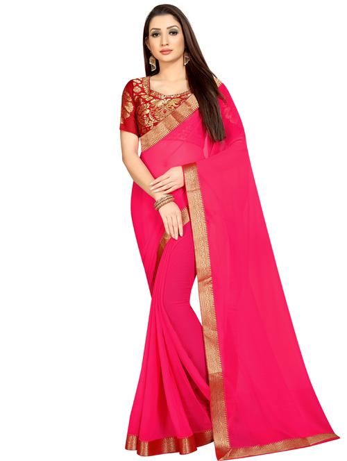 solid bordered saree with blouse - 16959887 - Standard Image - 1