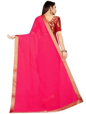 solid bordered saree with blouse - 16959887 - Standard Image - 2