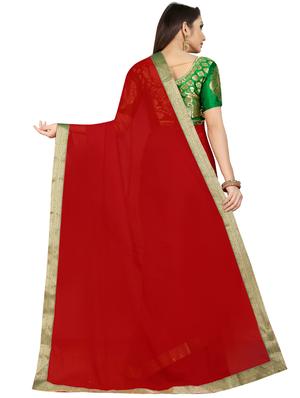 solid bordered saree with blouse - 16959888 - Standard Image - 2