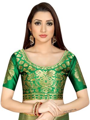 solid bordered saree with blouse - 16959888 - Standard Image - 3