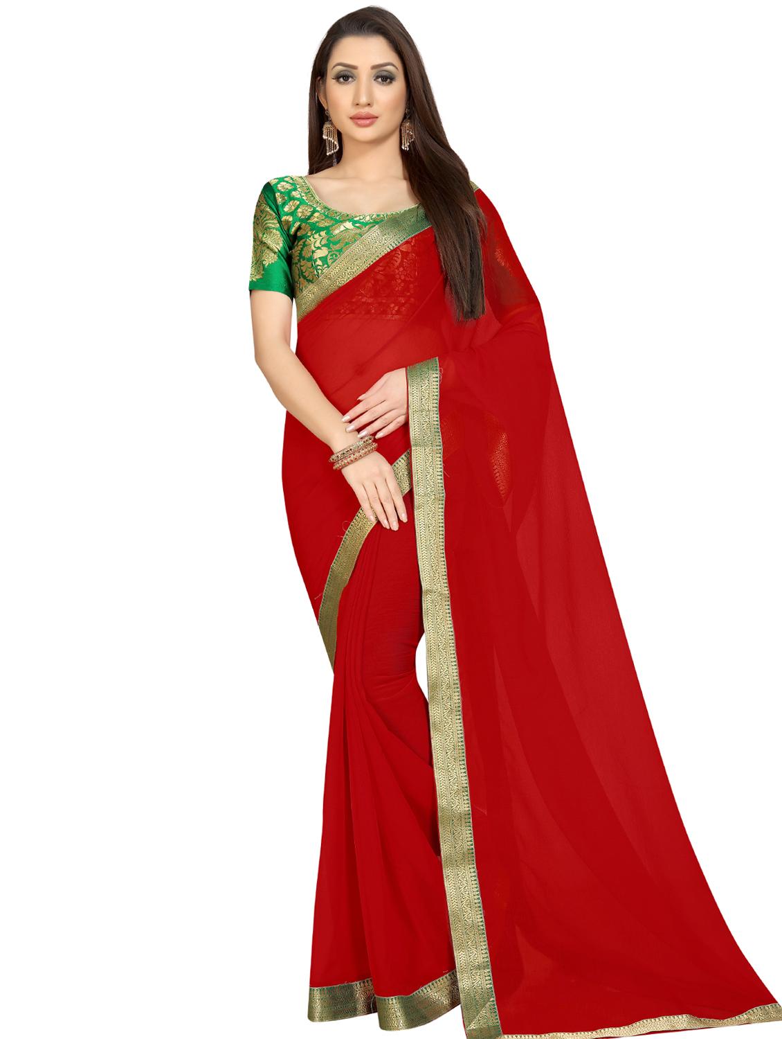 solid bordered saree with blouse - 16959888 - Zoom Image - 1