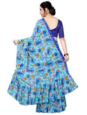 floral printed ruffled saree with blouse - 16959937 - Standard Image - 2