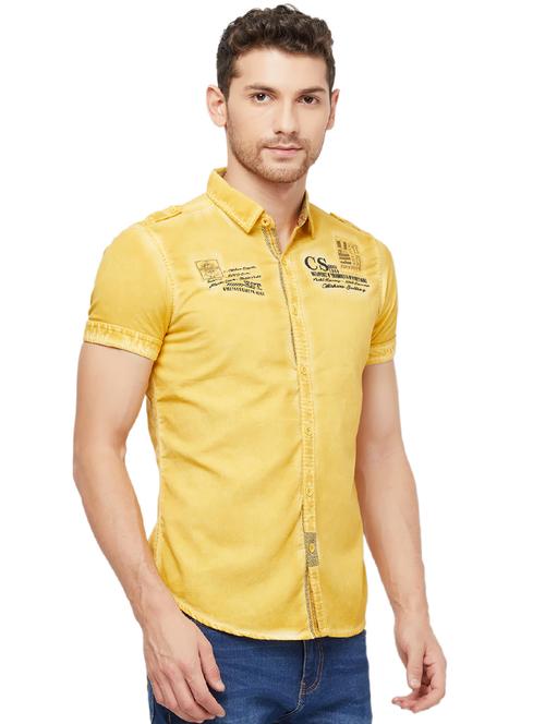 yellow typographic faded casual shirt - 16960019 - Standard Image - 1