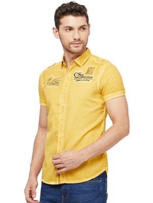 yellow typographic faded casual shirt - 16960019 - Standard Image - 2