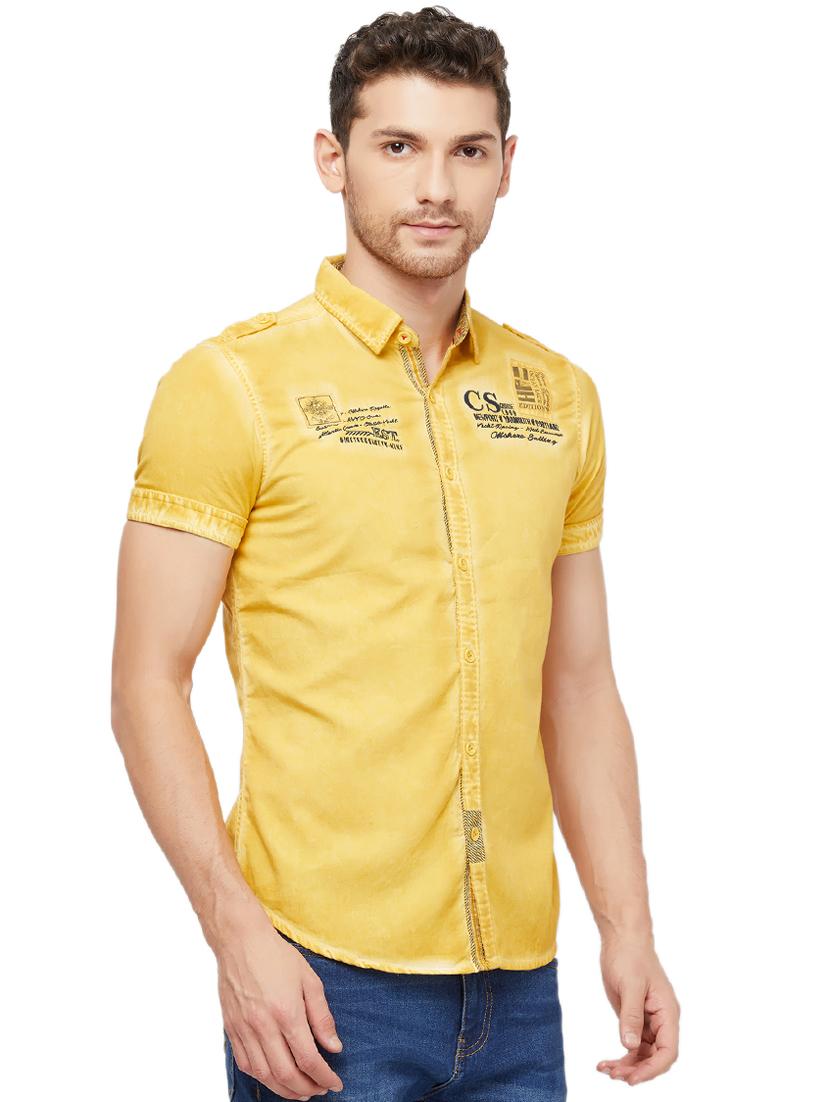 yellow typographic faded casual shirt - 16960019 - Zoom Image - 1
