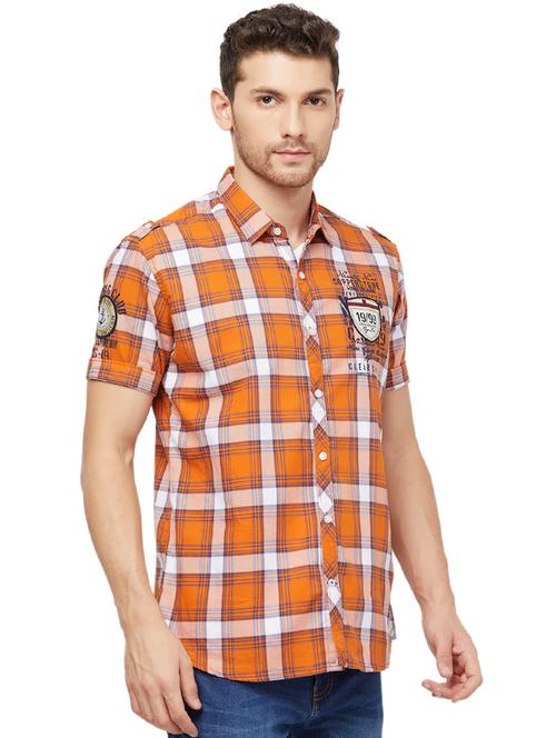 orange checkered casual shirt - 16960041 - Standard Image - 1
