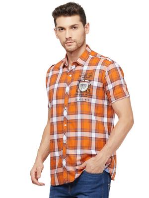 orange checkered casual shirt - 16960041 - Standard Image - 2