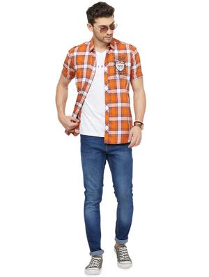 orange checkered casual shirt - 16960041 - Standard Image - 4