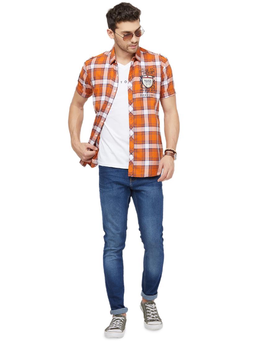 orange checkered casual shirt - 16960041 - Zoom Image - 4
