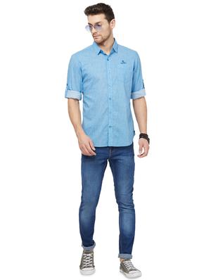 blue solid casual shirt - 16960043 - Standard Image - 4