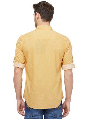 yellow self design casual shirt - 16960053 - Standard Image - 3
